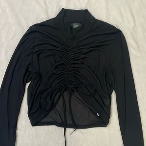 Mesh Cropped Black Long Sleeve Turtleneck Top